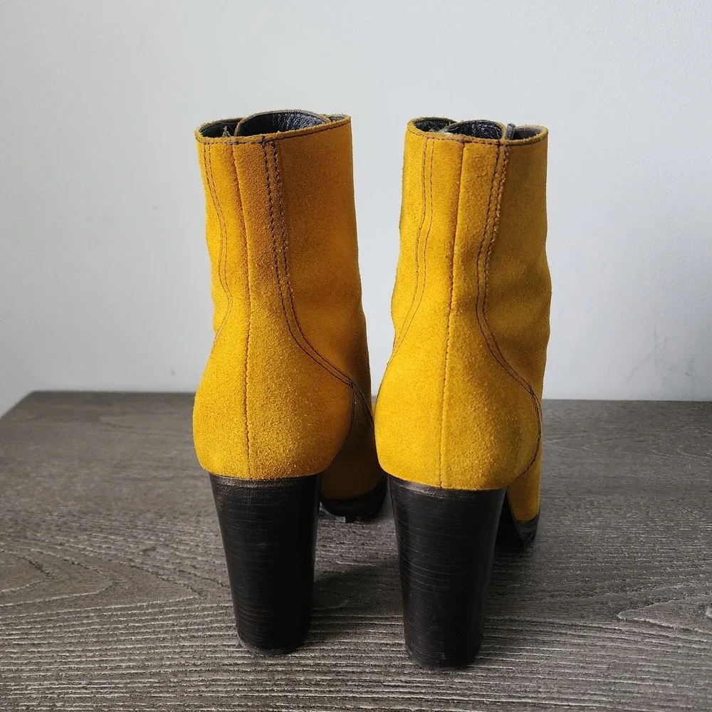 Miu Miu Mustard Yellow Suede Ankle Bootie Combat US 5.5 EU 35.5 Y2K Whimsigoth